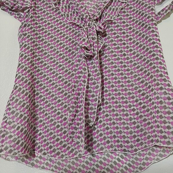 Vintage Banana Republic 100% Silk Flutter Sleeve Bow Blouse - XS Petite - Picture 4 of 8